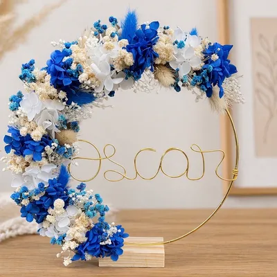 Couronne fleurs séchées personnalisée bohème – décoration murale prénom – cadeau naissance bébé – déco mariage champêtre – fleurs stabilisées